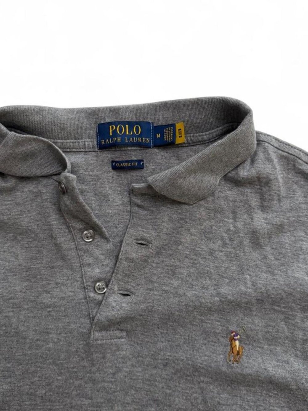 Men's Polo Ralph Lauren Gray Classic Fit Long Sleeve Polo Shirt Size Medium M